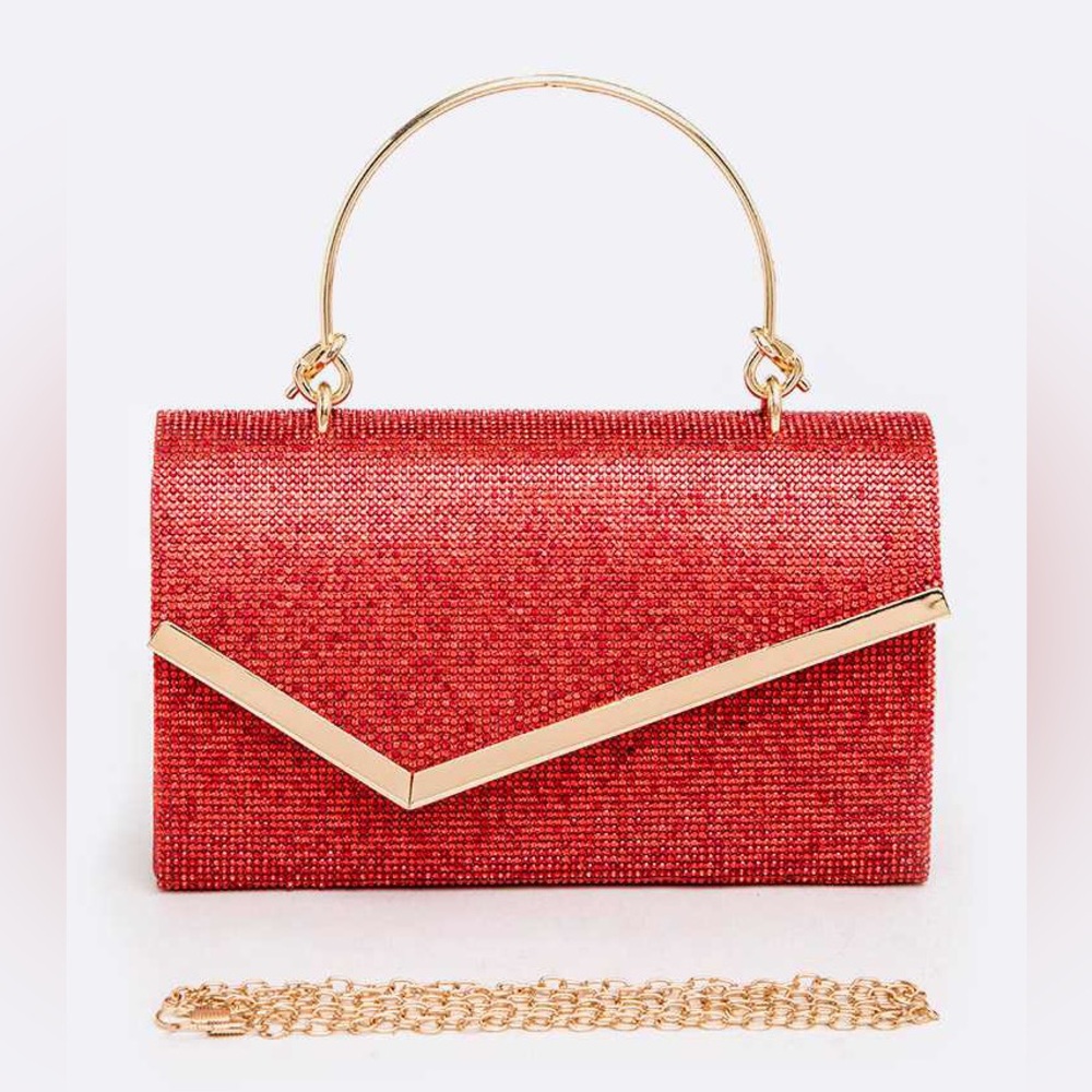 Glamorous Red Rhinestone Evening Bags w/ Strap